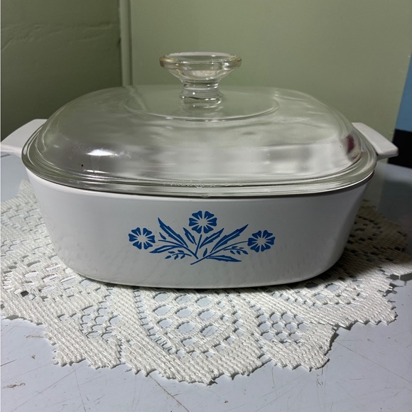 Corningware Other - Corningware White Casserole with Blue Floral Motif and Glass Lid 2 qt